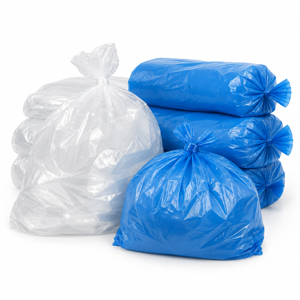 Clear and blue healthcare bags