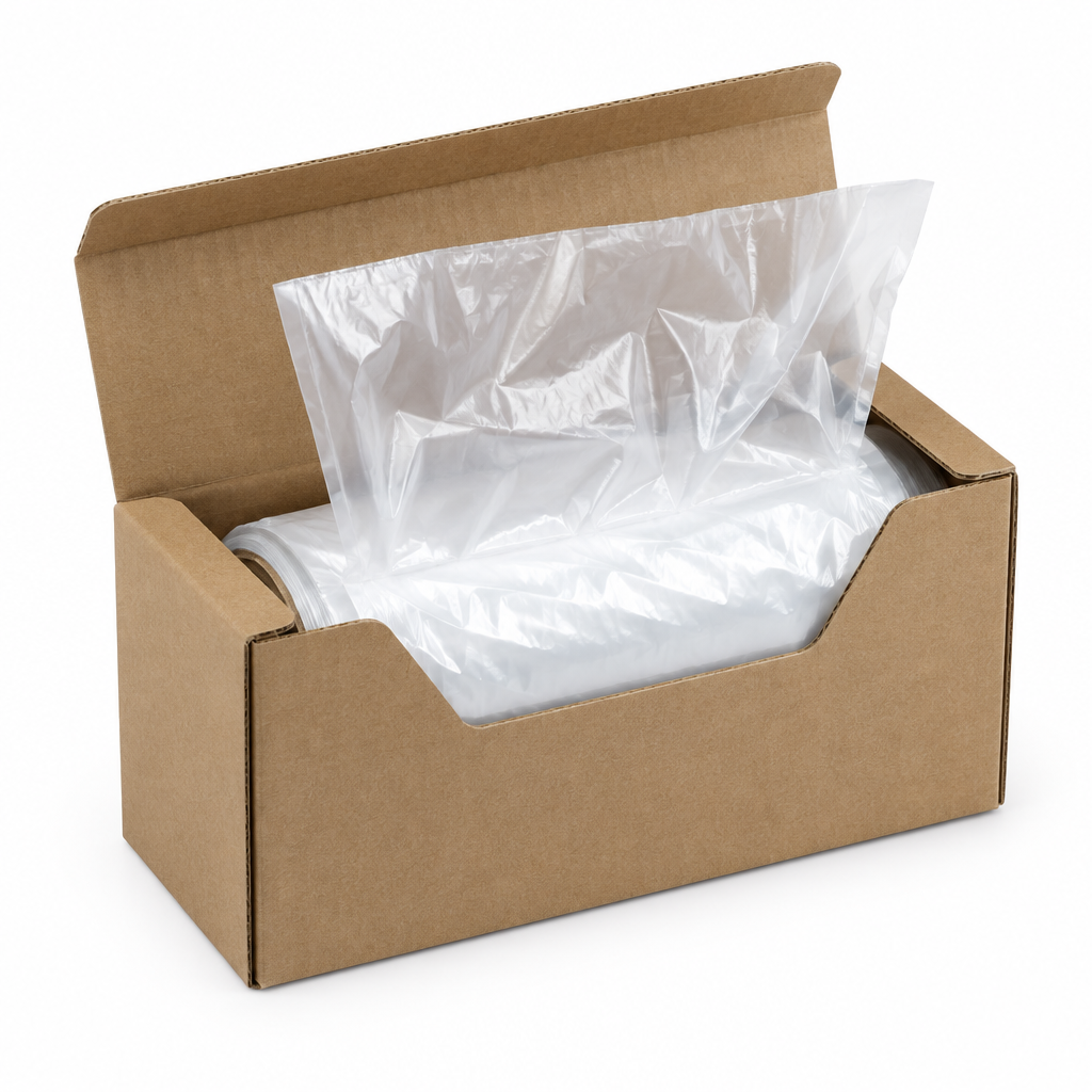 Dispenser box of can liners on a roll
